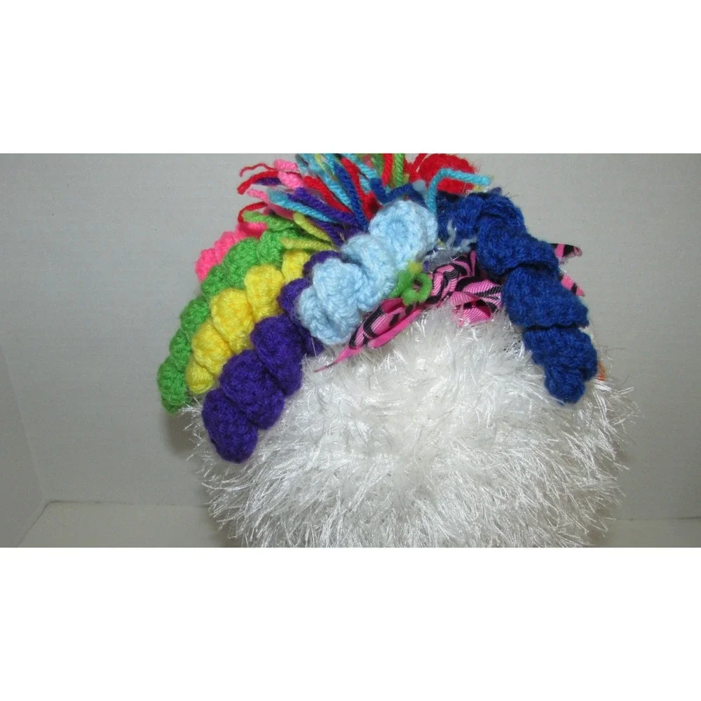 Hand made crocheted one‎ eyed cyclops monster fun fur curly ques bow winter hat